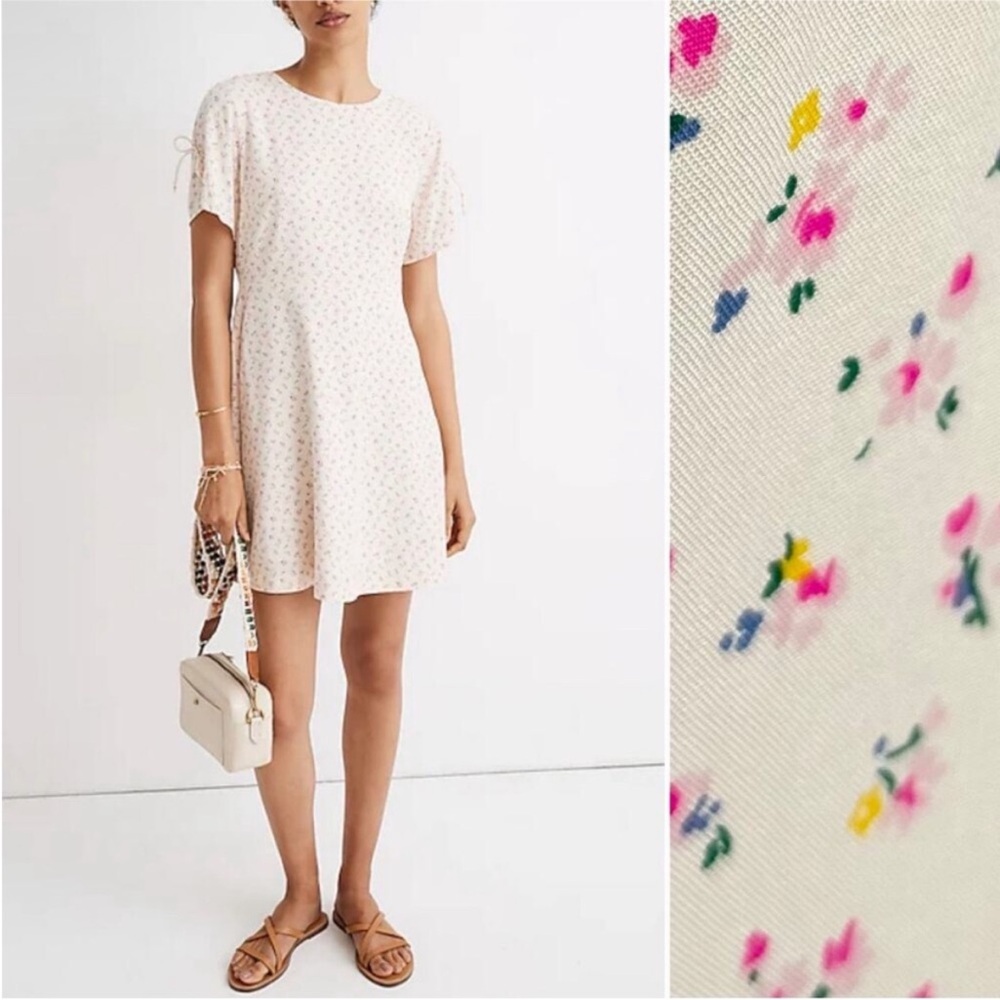 NWOT Madewell Cream Floral Dutch Dandelions Tie-Sleeve Retro Mini Dress Size 2
